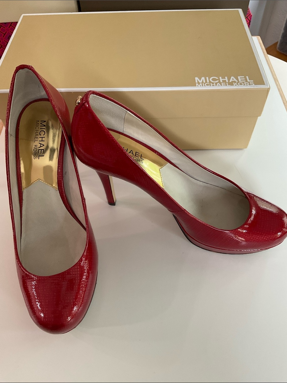 Michael Kors Red Patent Leather Round-Toe Pumps